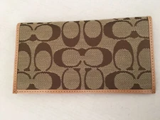 Coach logo check book wallet beige/camel  6.5" L