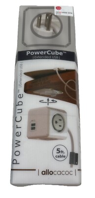 Power Strip, PowerCube |Extended|, 4 Outlets 2 USB Ports, 5 feet Cable, Surge