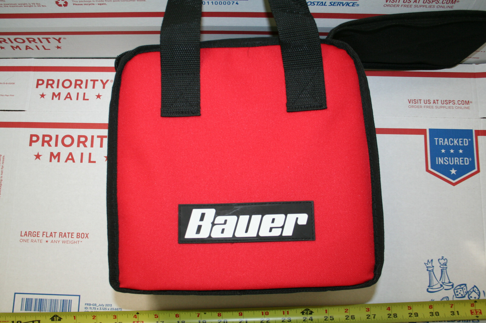 RED Bauer Tool Bag Tote with Handle Zipper Closure Red & Black 9" x 9