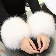 1 Paio Simil Fox Pelliccia Polsini Soffice Stretch Polso Mano Gamba Scaldino Arm