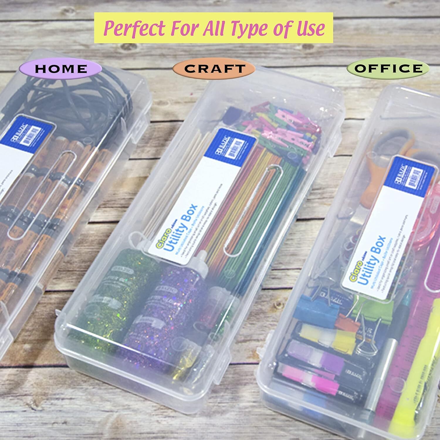 BAZIC Plastic Pencil Case, Ruler Length Large Utility Storage Box, Clear Color