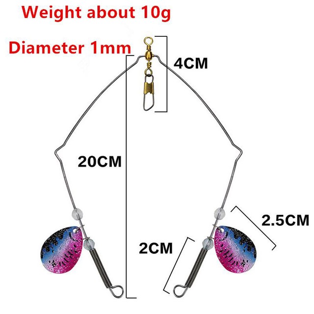 4pcs/lot Spinning Lure Perch Fishing Rig 2 Wire Double Up Spinners Bait