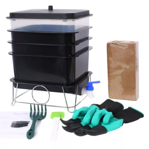 Worm Farm Composting Bin, 4 Tray Worm Compost Bin- for Recycling Food Waste