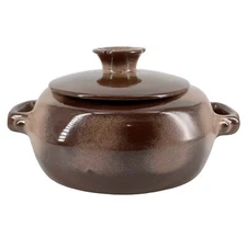 MCM Frankoma Pottery Brown 2 Qt Baker Casserole Dish Plainsman Open Handles 5V