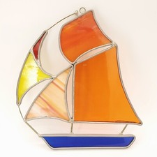 Vintage Stained Glass Window Suncatchers Sailboat Ornament