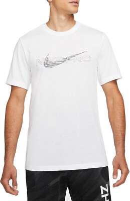 Nike Pro Dri-Fit T-Shirt Men L White Center Swoosh Athletic Training Performance
