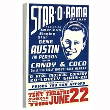 1939 Gene Austin Live Performance Concert Poster or Canvas Home Decor