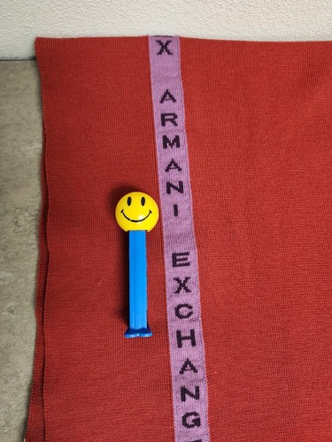 Armani Exchange A/X Long Scarf Merino Wool Red w/Purple Logo Stripe Women Unisex - Picture 2 of 9