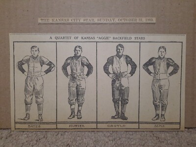 1909 Kansas Aggies Backfield Football Stars Newspaper Illustration Bates Hunter