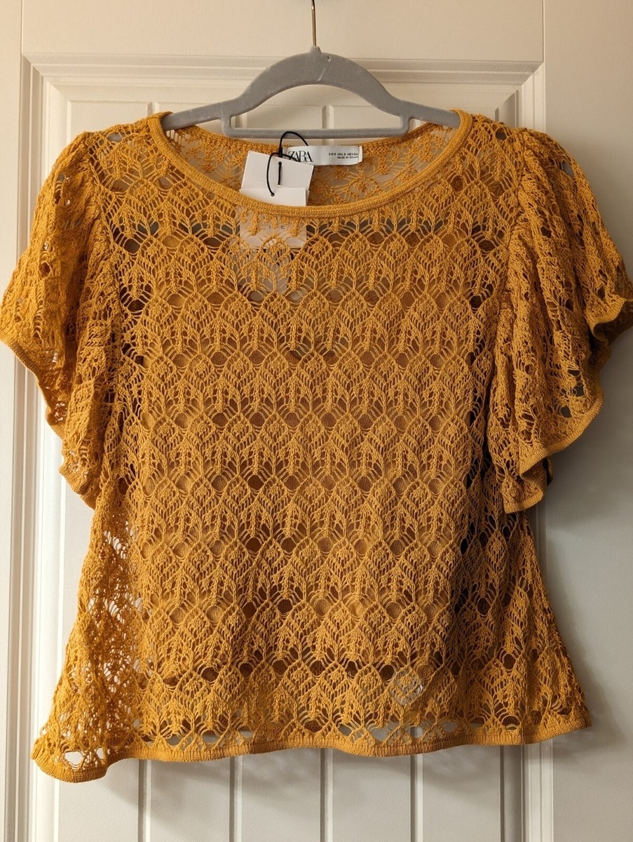 mustard crochet top