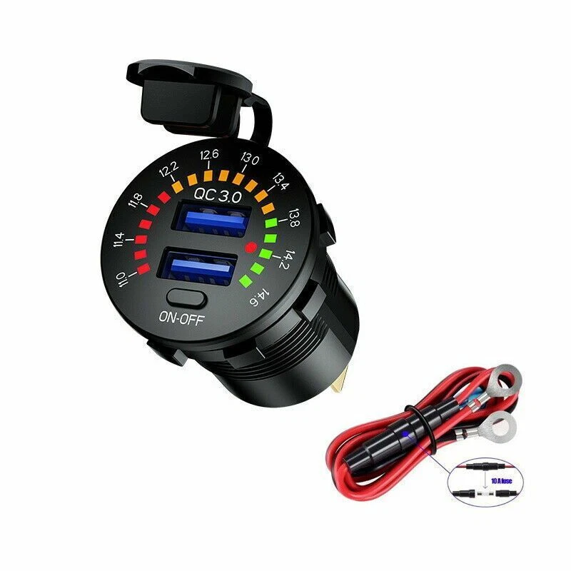 QC3.0 Dual-USB Car Fast Charger Socket Power Outlet LED Voltmeter Waterproof 12V - Image 3 of 4