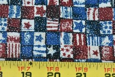 By 1/2 Yd, Red White Blue Patriotic Checks w Silver Glitter Cotton/Springs,P8034
