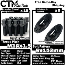 2x 10mm Thick 5x112 66.56mm CB Wheel Spacer Black Bolt Fit Mercedes Stock Wheels