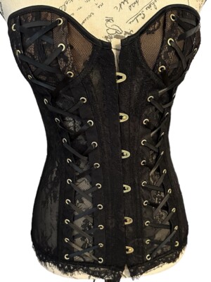 Adore Me Womens Black Nylon Embroidered Lace Trim Padded Corset Top Size Small
