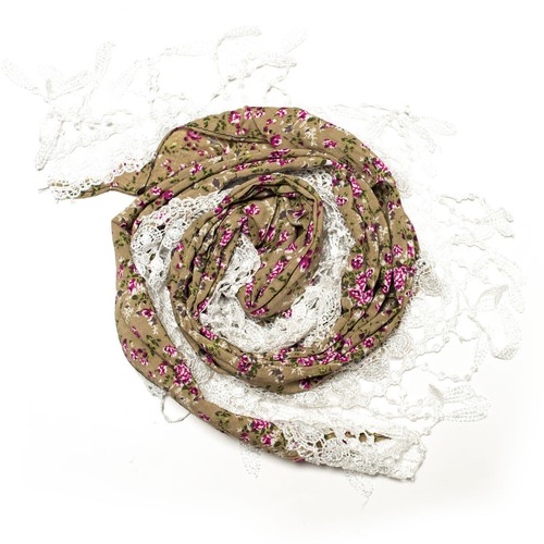 Foulard foulard triangolare con bordura all'uncinetto marrone fantasia floreale frange fantasia primaverile - Foto 3 di 4