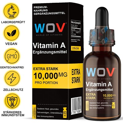 WOV Vitamin A Tropfen 10.000 IE pro Tagesdosis 60ml(2000 Tropfen), Vegan Retinol