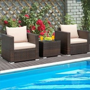 Costway 3pcs Patio Rattan Furniture Set Conversation Wicker Sofa Set W Cushion Ebay