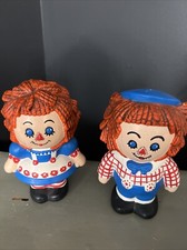 Vintage Raggedy Ann  Andy Ceramic Figurines Hand Painted 1970's 7.5 " Tall