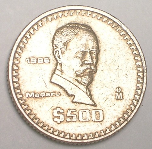 1986 Mexico Mexican 500 Pesos Madero Eagle Coin VF+