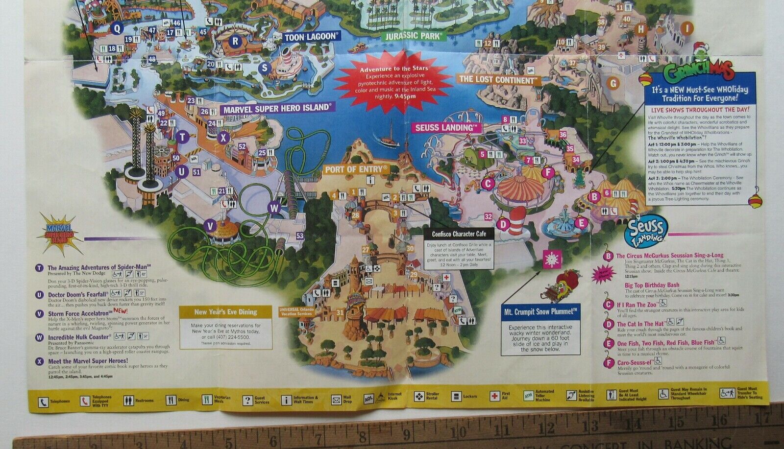 Disney 2000 Islands Of Adventure Fold Out Guide Map - Grinchmas Brochure