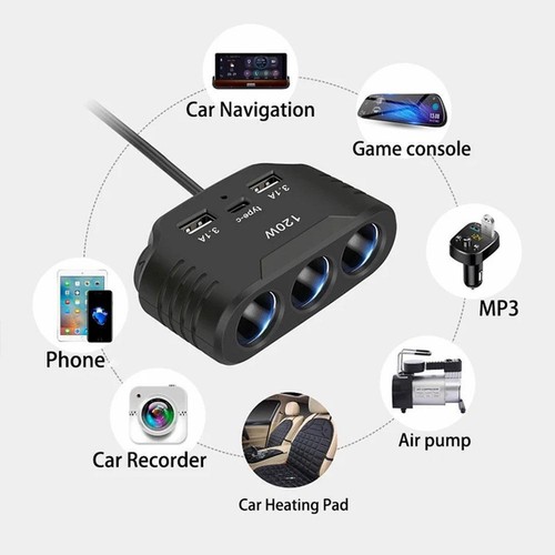 12V 24V 3 Way Multi Socket Car Cigarette Lighter Splitter Adapte New 9CM6 - Photo 13 sur 14