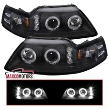Fits 1999-2004 Ford Mustang Black Projector Headlights Led Halo Lamp Leftright Fits 1999-2004 Ford Mustang Black Projector Headlights Led Halo Lamp Leftright