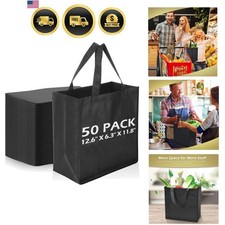 50 Pcs Reusable Tote Bags Shopping Bags Non Woven, Black