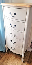 Juliette Narrow Chest of Drawers - Tallboy 5 Drawer Wooden Chest in Champagne