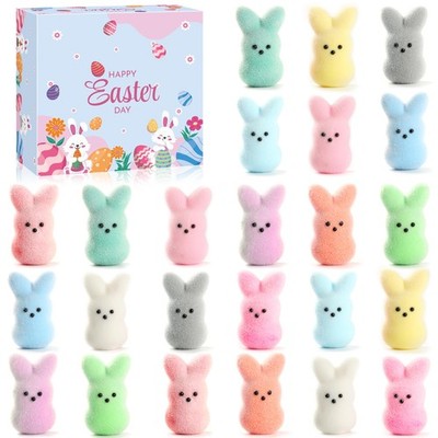 Easter Bunny Figurines Set of 24, Realistic Fuzzy Rabbit Decorations, Easter ...