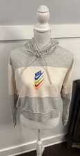 Nike Women's Cropped Hoodie Pullover Colorblock Size M Gray Cream