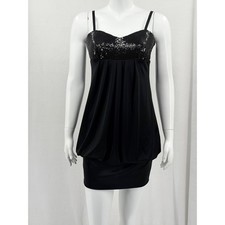 Iz Byer Dress Womens Medium Black Sequin Mini Y2K Party LBD Club NYE Bling Rave