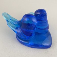 Vintage Bluebird of Happiness Blue Glass Birds on Heart Signed Leo Ward 1994