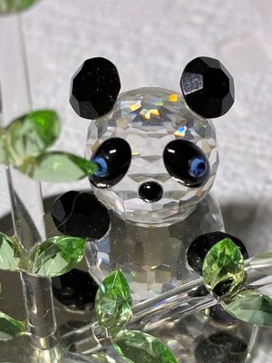 BIG BLUE EYED PANDA in BAMBOO Forest Garden Miniature Crystal Figurine