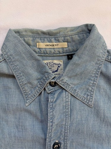 Orslow, orSlow S/S Cotton Chambray Shirt Blue Vintage Fit Size 1 OS1026164