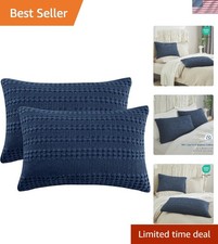 100 Cotton Waffle Pillow Shams King Size, 2 Pack 20" x 36" Soft Skin-Friendl...