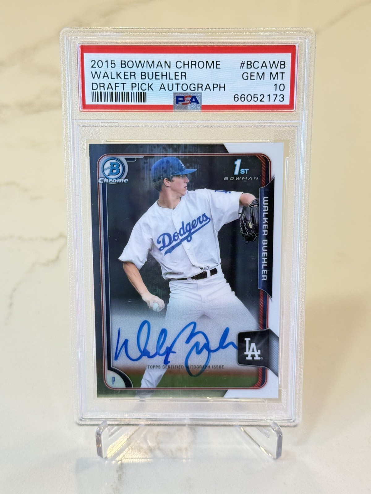 Walker Buehler - 2015 1st Bowman Chrome Draft Pick Autograph Rookie RC PSA 10