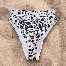 AERIE Swim High Cut Cheeky Bikini Bottom Beige Cheetah Print Womens Medium