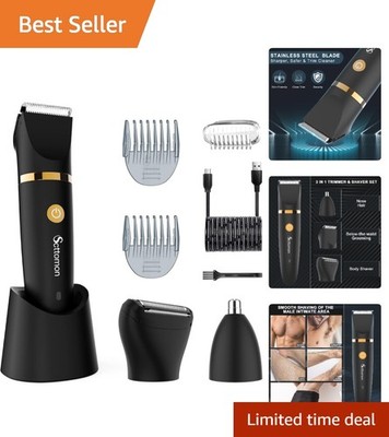 Cordless Men's Groomer with 3 Interchangeable Heads - Travel-Ready & Hygienic