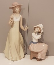 Collectable - NAO by Lladro Ceramic Figurines - Girl with Dog & Girl with Flower