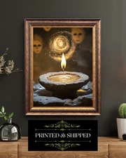 Mystical Candle With Spiral Galaxy Occult Spirit Flame Wall Art Print