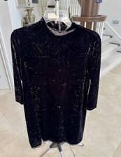 M - Simply Vera by Vera Wang Black Crushed Velvet Dress Modern High Neck Dress