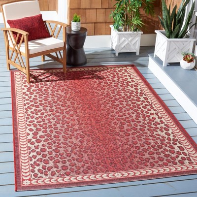 Courtyard Collection Accent Rug - 4' x 5'7'', Red & Beige, Leopard Print Desig...