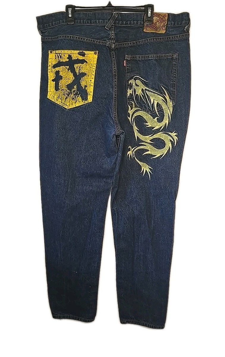 Evisu Dragon Embroidered Y2K Vintage Denim Blue Jeans Pants Mens