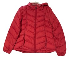 Classic Tommy Hilfiger Red Puffer Zip Front Hooded Down Jacket- Size M