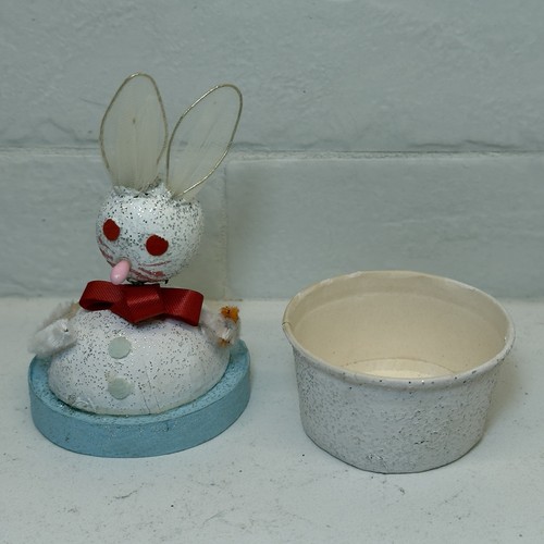 Vintage Easter Bunny Candy Container Bobble Head Mica MCM Rabbit Pipe Cleaner - Picture 5 of 7