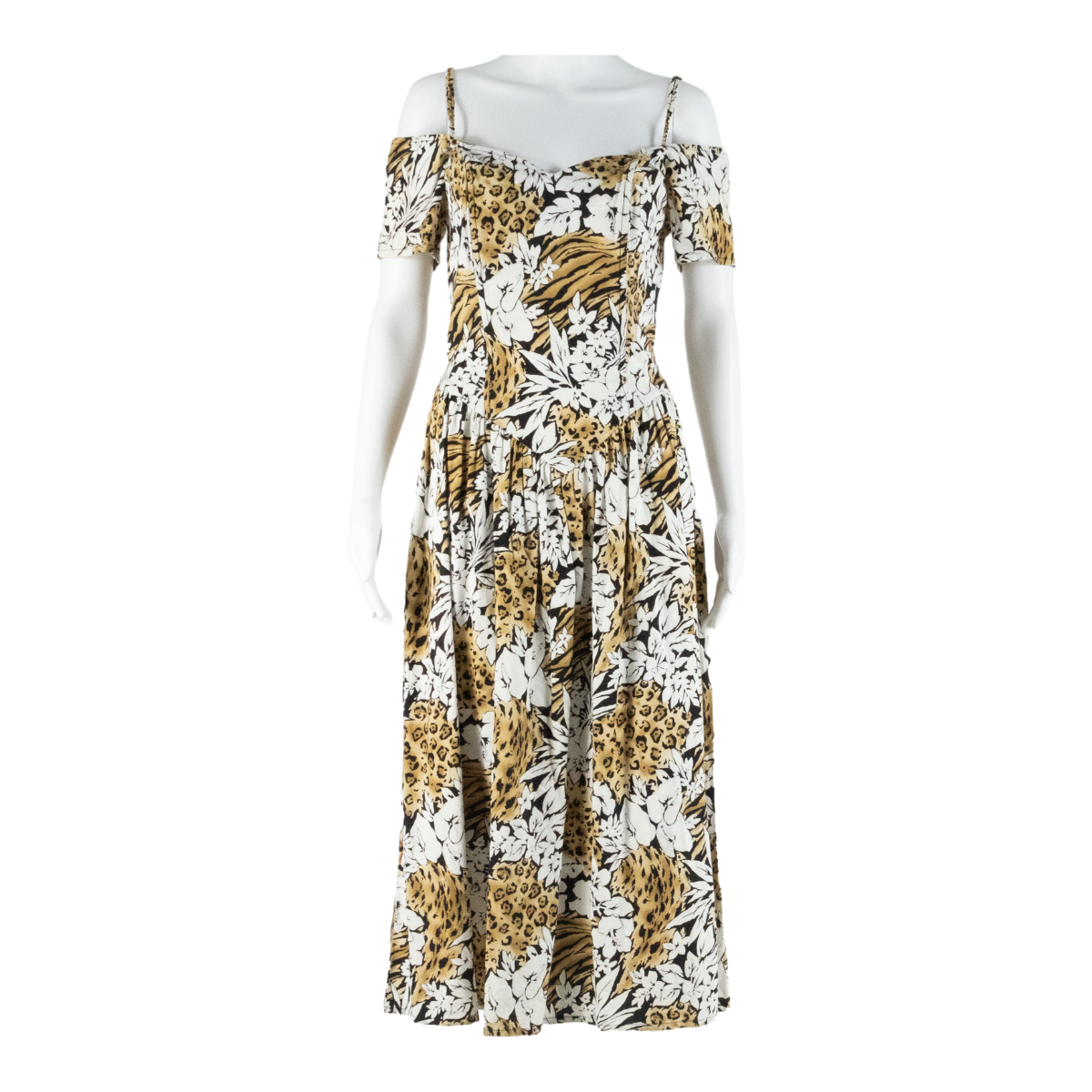 BRITTANY NICOLE Animal Print Womens Day Dress Brown Floral Short Sleeve Midi L - Picture 1 of 6