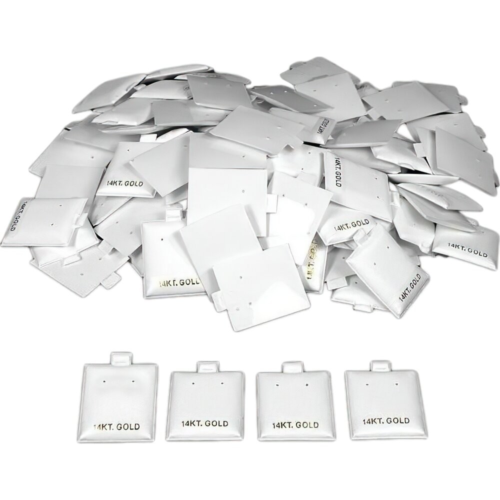 100 14K Gold White Earring Puff Cards Case Display 1.5"