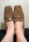 Classique tan loafers for women with fringe and beads size 8B — photo 2