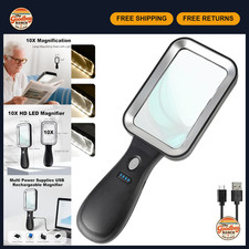 10X Rechargeable Magnifying Glass with Light  3 Color Modes - Ideal for Reading