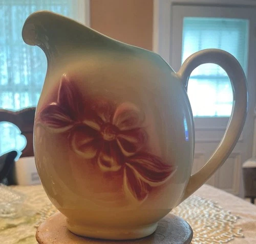 Vintage Shawnee USA Pottery Soft Yellow Turquoise Pink Floral Pitcher 7” Tall